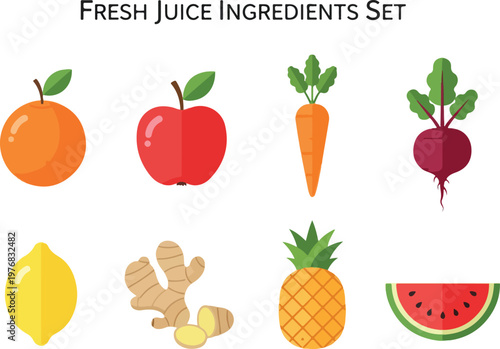 Healthy Fresh Juice Ingredients Set Featuring Fruits Vegetables And Roots For A Vibrant Lifestyle