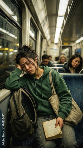 Uczucie zmęcznia po ciężkim dniu. Słodki sen po wyczrpującym dniu. Śpiąc z wyczerpania.