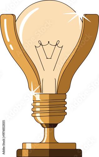 Golden trophy in the shape of a light bulb, representing innovation, success, and bright ideas, with a sparkling effect