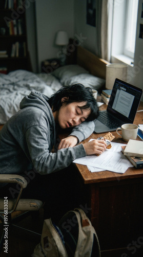 Uczucie zmęcznia po ciężkim dniu. Słodki sen po wyczrpującym dniu. Śpiąc z wyczerpania.