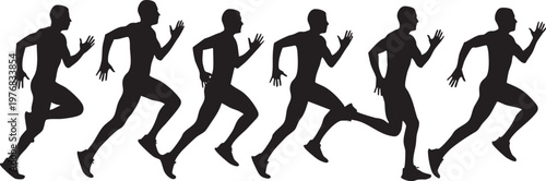 Black running silhouettes, athletic vector icons, fitness illustrations, sports graphics