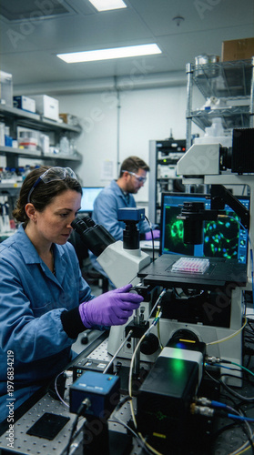 Labolatorium wysokich technologii. Precyzyjne pomiary i badania. Naukowcy posługujący się najnowszą aparaturą.