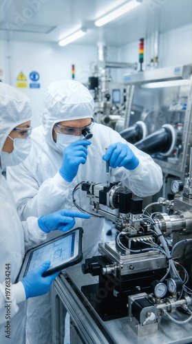 Labolatorium wysokich technologii. Precyzyjne pomiary i badania. Naukowcy posługujący się najnowszą aparaturą.