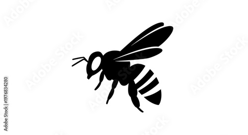Black Silhouette of a Bee Flying.