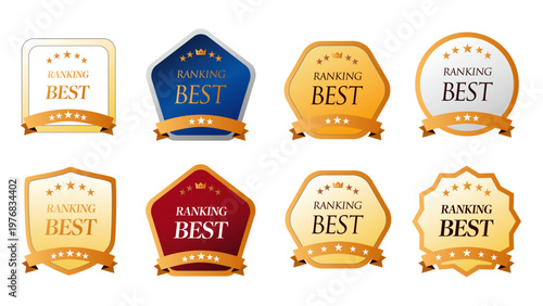 ランキングBESTバッジセット｜受賞・人気・おすすめ訴求の高級フレーム・エンブレム・ベクター：メダルセットC_01_BEST