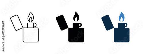 Gasoline lighter icon representing pocket lighter ignition flame spark and fuel fire start concept refillable flammable tool vector illustration
