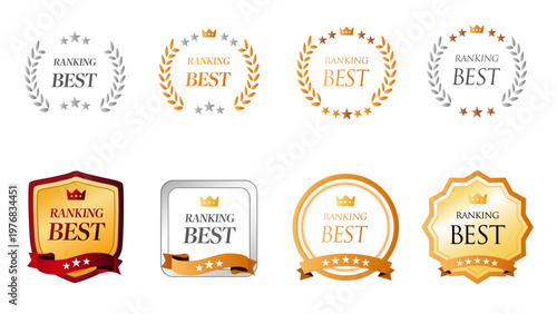 ランキングBESTバッジセット｜受賞・人気・おすすめ訴求の高級フレーム・エンブレム・ベクター：アイコン・メダルセットC_05_BEST
