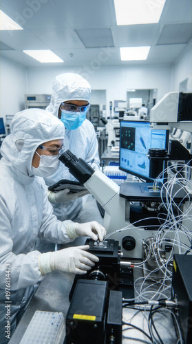 Labolatorium wysokich technologii. Precyzyjne pomiary i badania. Naukowcy posługujący się najnowszą aparaturą.