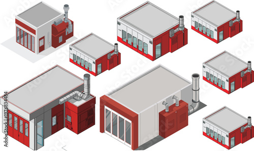 Isometric industrial warehouse building with ventilation system vector illustration for business use