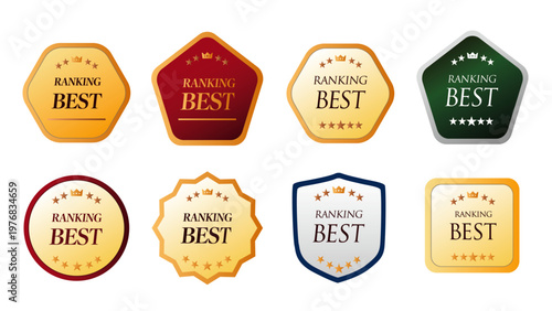 ランキングBESTバッジセット｜受賞・人気・おすすめ訴求の高級フレーム・エンブレム・ベクター：メダルセットC_02_BEST