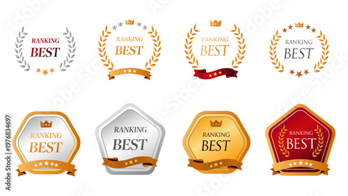 ランキングBESTバッジセット｜受賞・人気・おすすめ訴求の高級フレーム・エンブレム・ベクター：メダルセットC_04_BEST