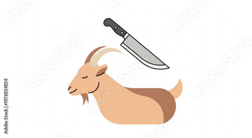 Goat with knife illustration for food theme