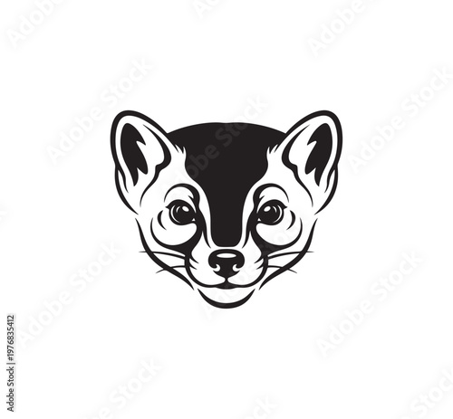 Stylized Black and White Illustration of a Fox Face.