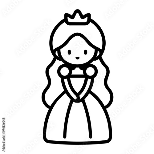 princess, character, royal, icon, svg, fairy tale, kingdom, crown, dress, elegance, kids design, kawaii, cartoon, fantasy, heroine, castle, magic, minimal vector, flat design, silhouette, symbol, illu