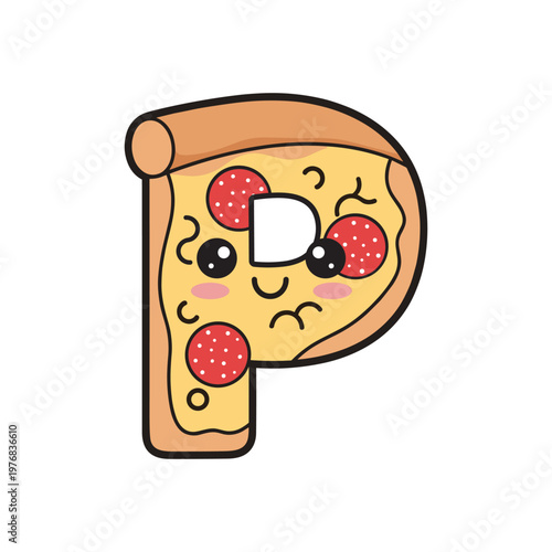 Adorable Alphabet Letter P Pizza Illustration for Kids Learning, Cute ABC Food Letter Design