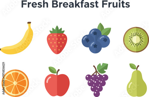 Assortment of Fresh Fruits for Breakfast - A Colorful Collection of Healthy Food Icons