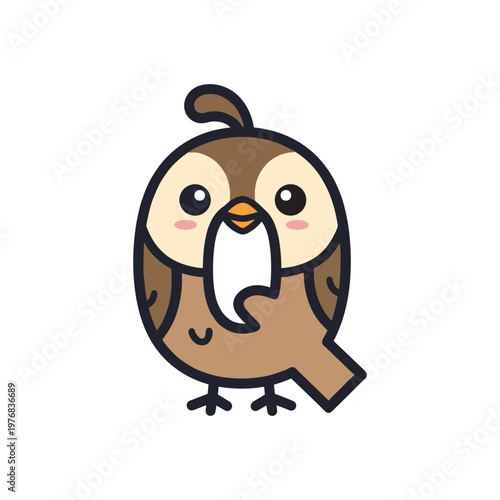 Cute Letter Q for Quail Alphabet Illustration, Kids Learning ABC Animal Letter Q Cartoon