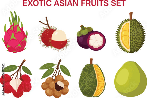 Vibrant Assortment of Exotic Asian Fruits Collection Isolated on White Background