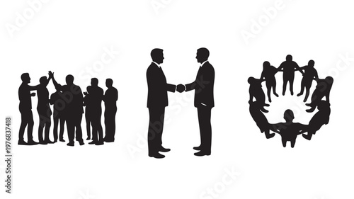 Professional Business Handshake and Corporate Team Silhouette