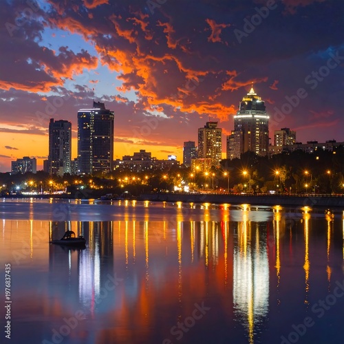 A serene cityscape at sunset with a body of water (2)