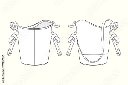 Elegant Knotted Strap Bucket Bag Technical Flat Sketch
