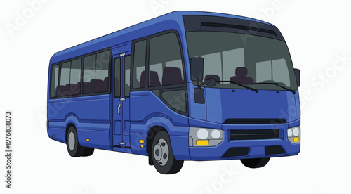 Blue Minibus Vector Illustration Isolated on White Background
