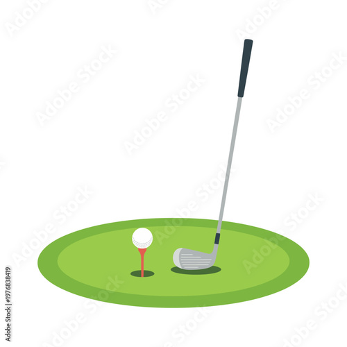 Golf club and ball on tee vector illustration for sport game equipment golf course and recreation design