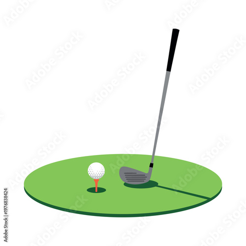 Golf club and ball on tee vector illustration for sport game equipment golf course and recreation design
