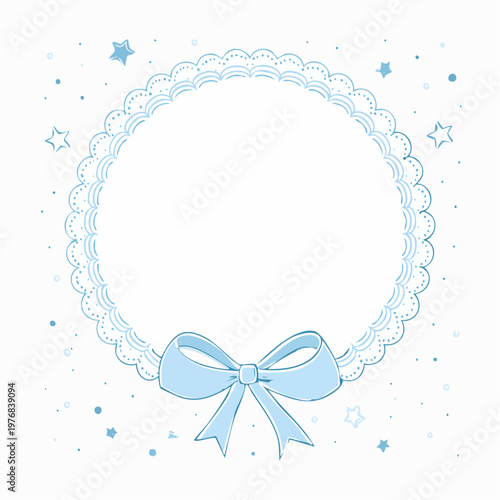 手描き風パステルブルーのリボンがかわいい円形フレーム