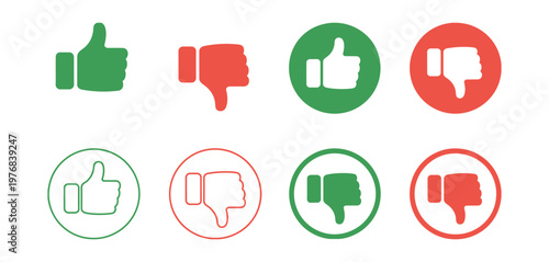 Green thumbs up and red thumbs down icons representing approval and disapproval vector illustration for feedback and rating