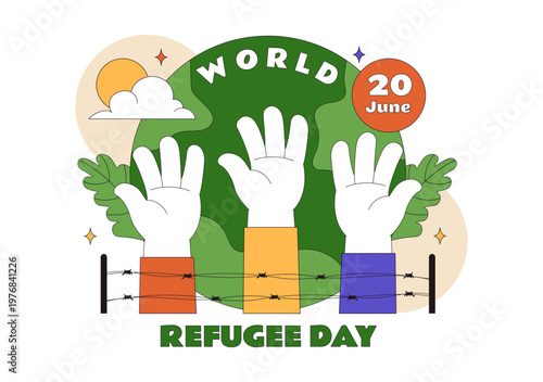 World Refugee Day Vector Illustration With Family Support, Shelter Tent, Helping Hands and Humanitarian Aid for Global Awareness Design