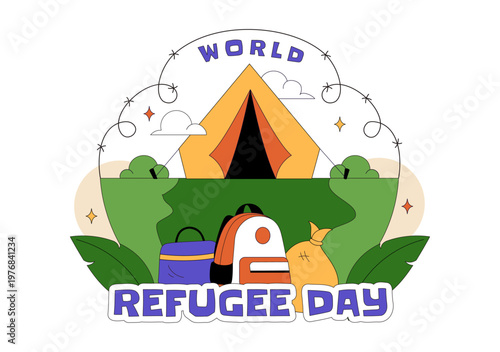 World Refugee Day Vector Illustration With Family Support, Shelter Tent, Helping Hands and Humanitarian Aid for Global Awareness Design