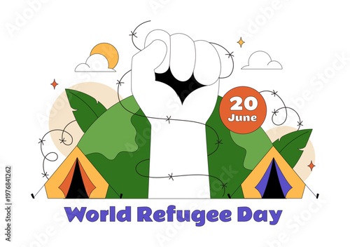 World Refugee Day Vector Illustration With Family Support, Shelter Tent, Helping Hands and Humanitarian Aid for Global Awareness Design