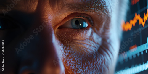 Businessman Analyzing Stock Market Data with Clear Facial Detail in Modern Financial Trading Environment