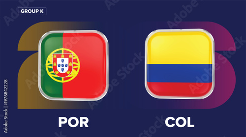 Portugal vs Colombia Flags - Group K, World Cup 2026