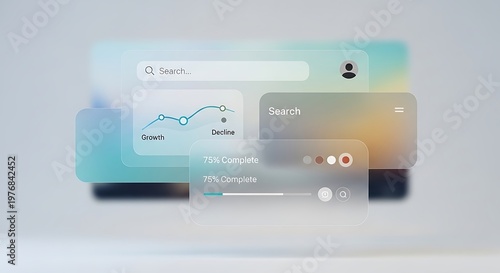 User interface elements with search bar and progress indicators on screen