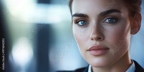 Businesswoman Making Impactful Decisions with Clear Facial Detail in Corporate Leadership Environment