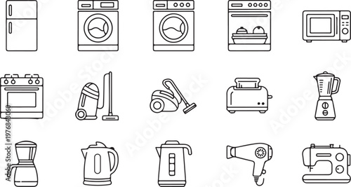 Black and white of household and appliances household appliances