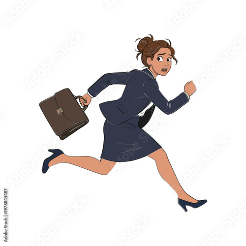 Businesswoman runs quickly with briefcase in hand on office floor
