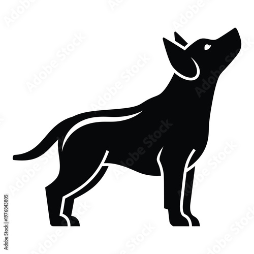 Black silhouette of dog standing and looking upwards  animal icon icon