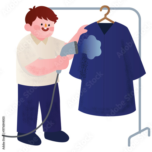 Graduation Prep Illustration. Vector illustration of Man preparing graduation gown with cleaning tool before ceremony event. Isolated on background