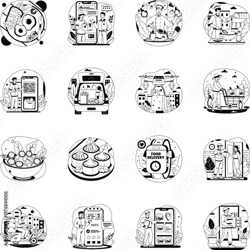 Pack of Food and Meal Glyph Style Illustrations 