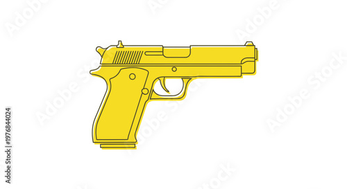 Yellow Outline Handgun Graphic Icon on White Background