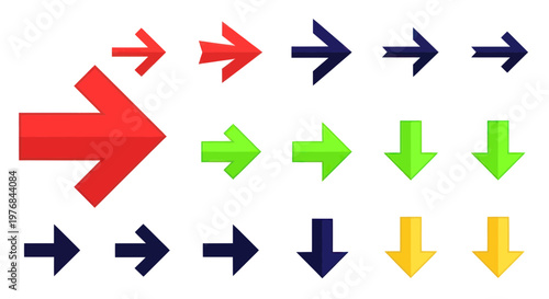 Collection of Colorful Arrows Pointing Right, Left, and Down