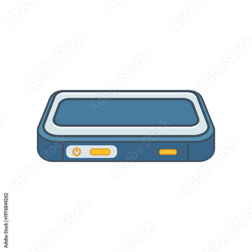 External hard drive device for digital data storage and portable backup solutions featuring sleek modern design with power indicator lights and blue metallic finish on white background illustration.