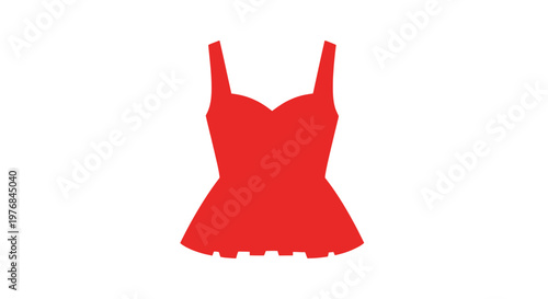Red Female Tank Top with Ruffled Hem.