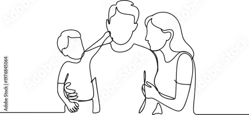 A family of three sharing a heartfelt moment together in a close embrace