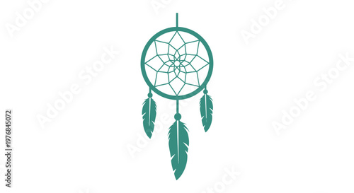 Green Dreamcatcher with Feathers Hanging Down.