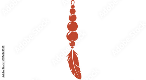 Red Beaded Feather Pendant on White.