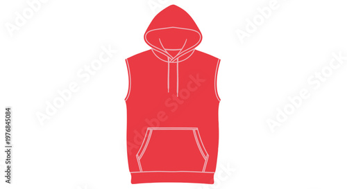 Red Sleeveless Hoodie Sweatshirt with Pocket.